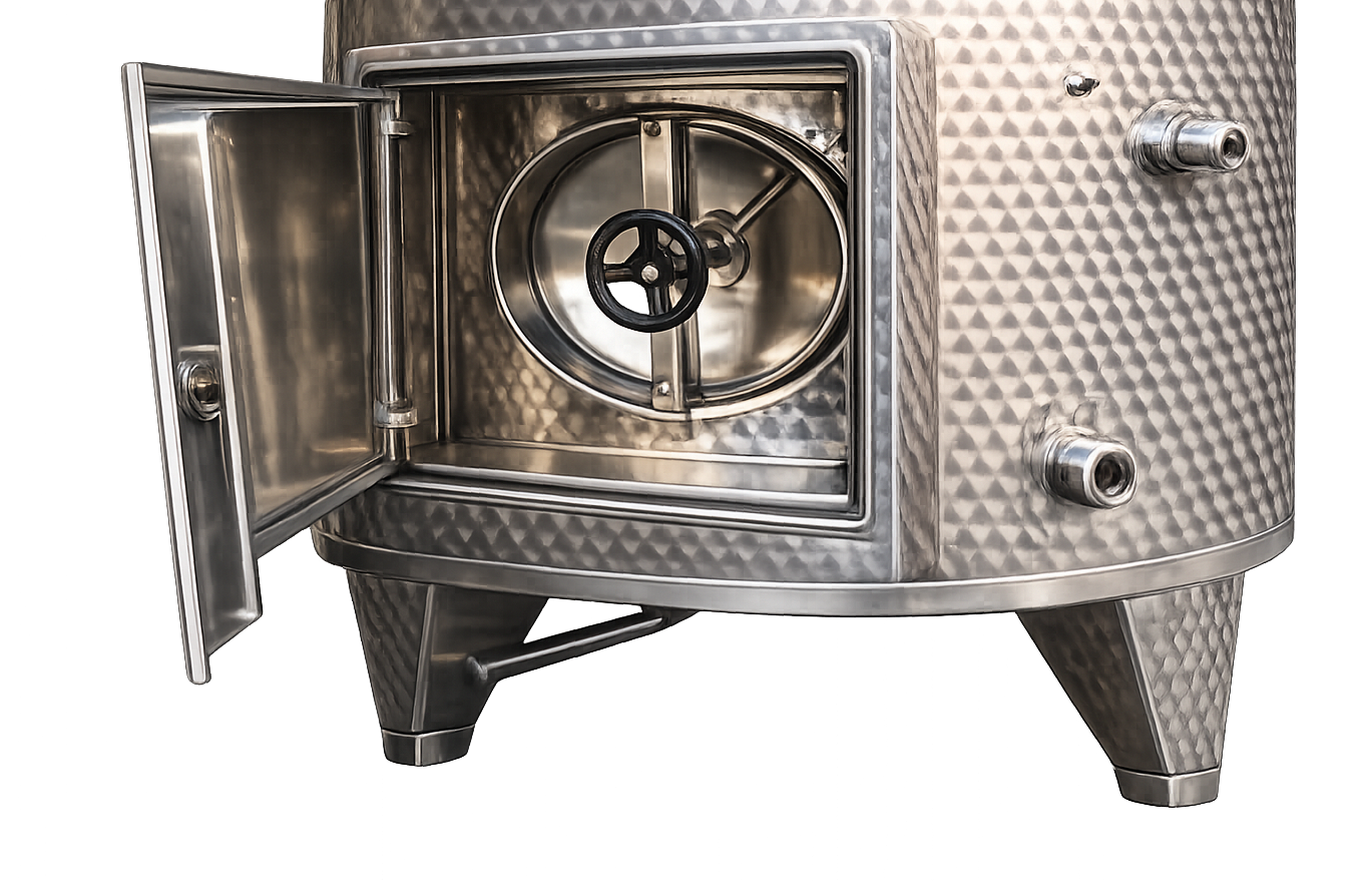 VIBO B Classic Cisterns with Legs, Upper Hatch, Conical Bottom, Fully Insulated - TOSCANA INOX - 3