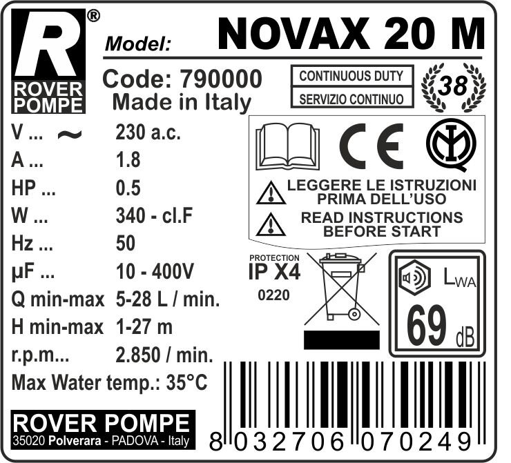 NOVAX 20I Pompă de Transvazare din Inox - ROVER POMPE - 2