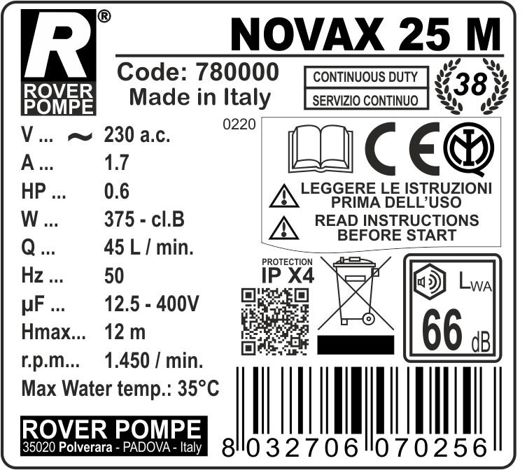 NOVAX 25I  Pompă de Transvazare din Inox - ROVER POMPE - 2