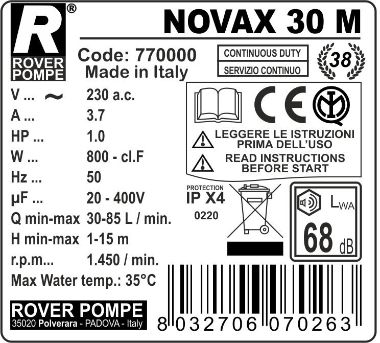 NOVAX 30I Pompă de Transvazare din Inox - ROVER POIMPE - 2